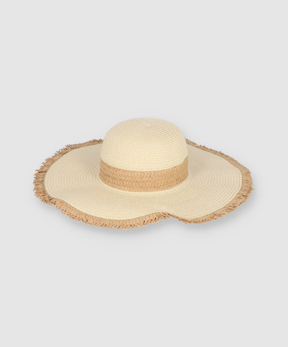 Sombrero Ala Ancha Jaspe Orilla Deshilado CAFE