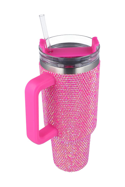 Vaso Termo Asa Aplicación Brillos ROSA