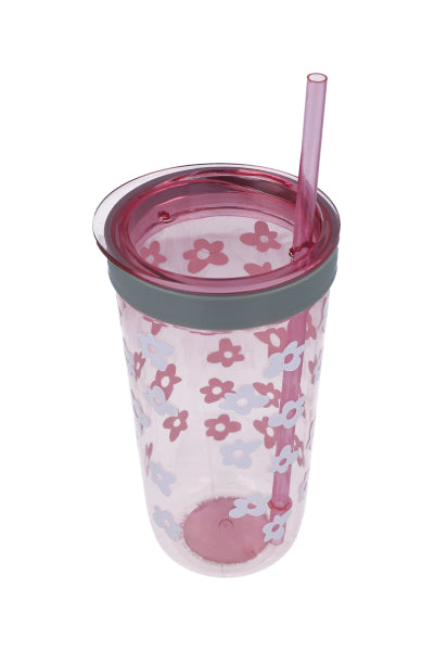 Vaso Flores Popote ROSA