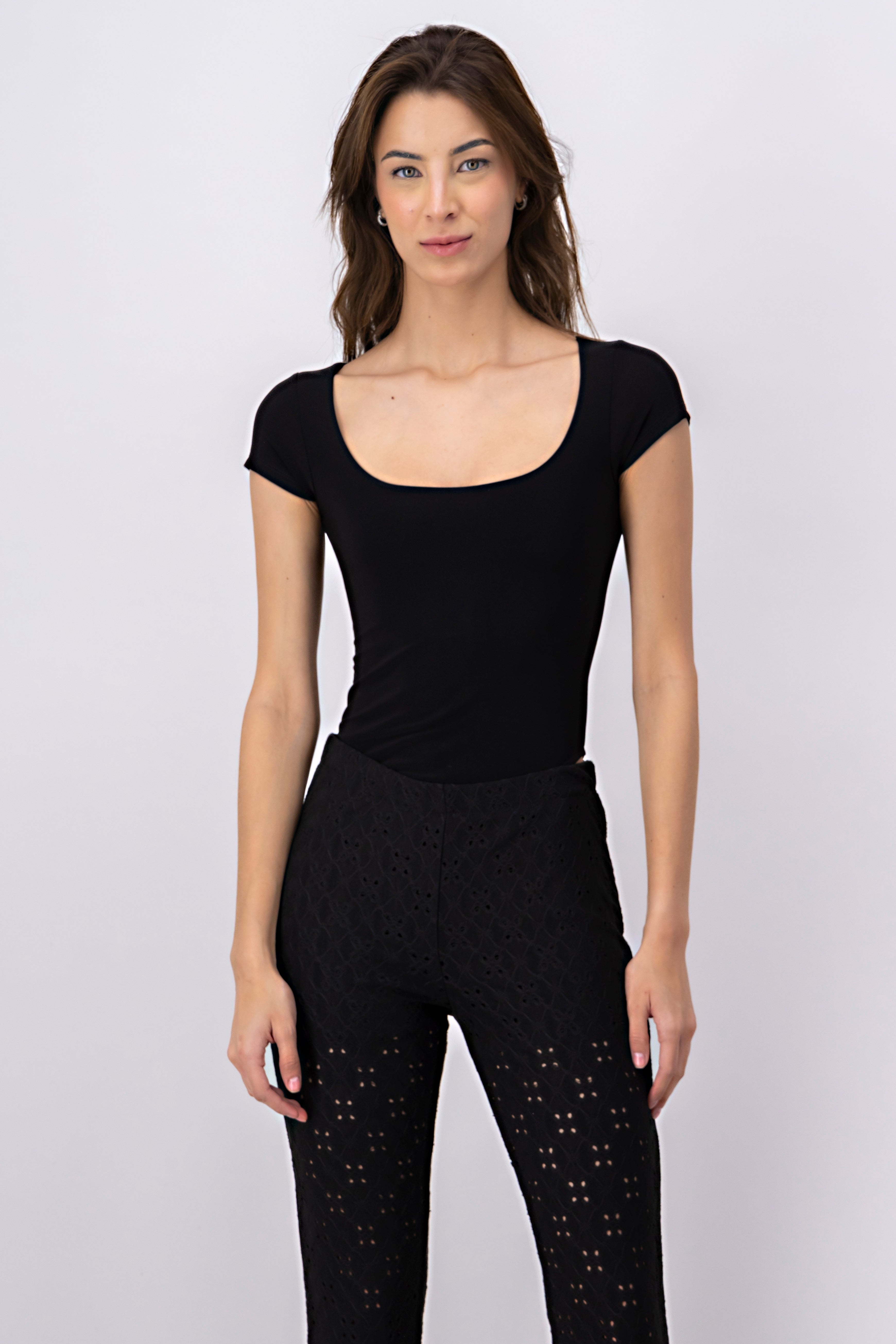 Bodysuit De Manga Corta Liso NEGRO