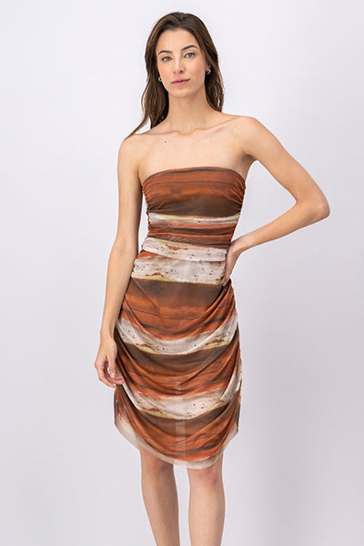 Vestido mini mesh tie dye CAFE COMBO