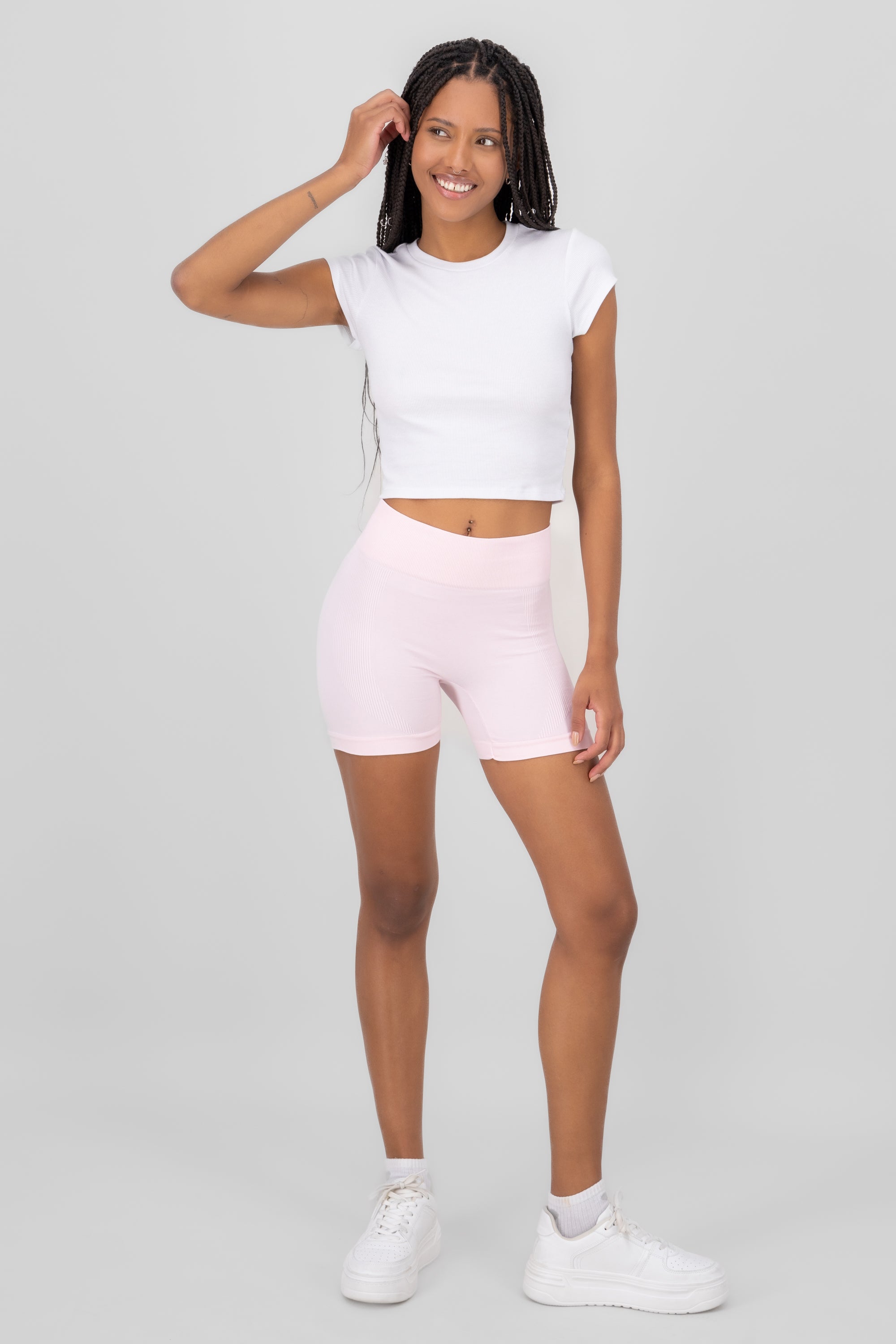 Short Biker Cintura Ancha Liso ROSA PASTEL