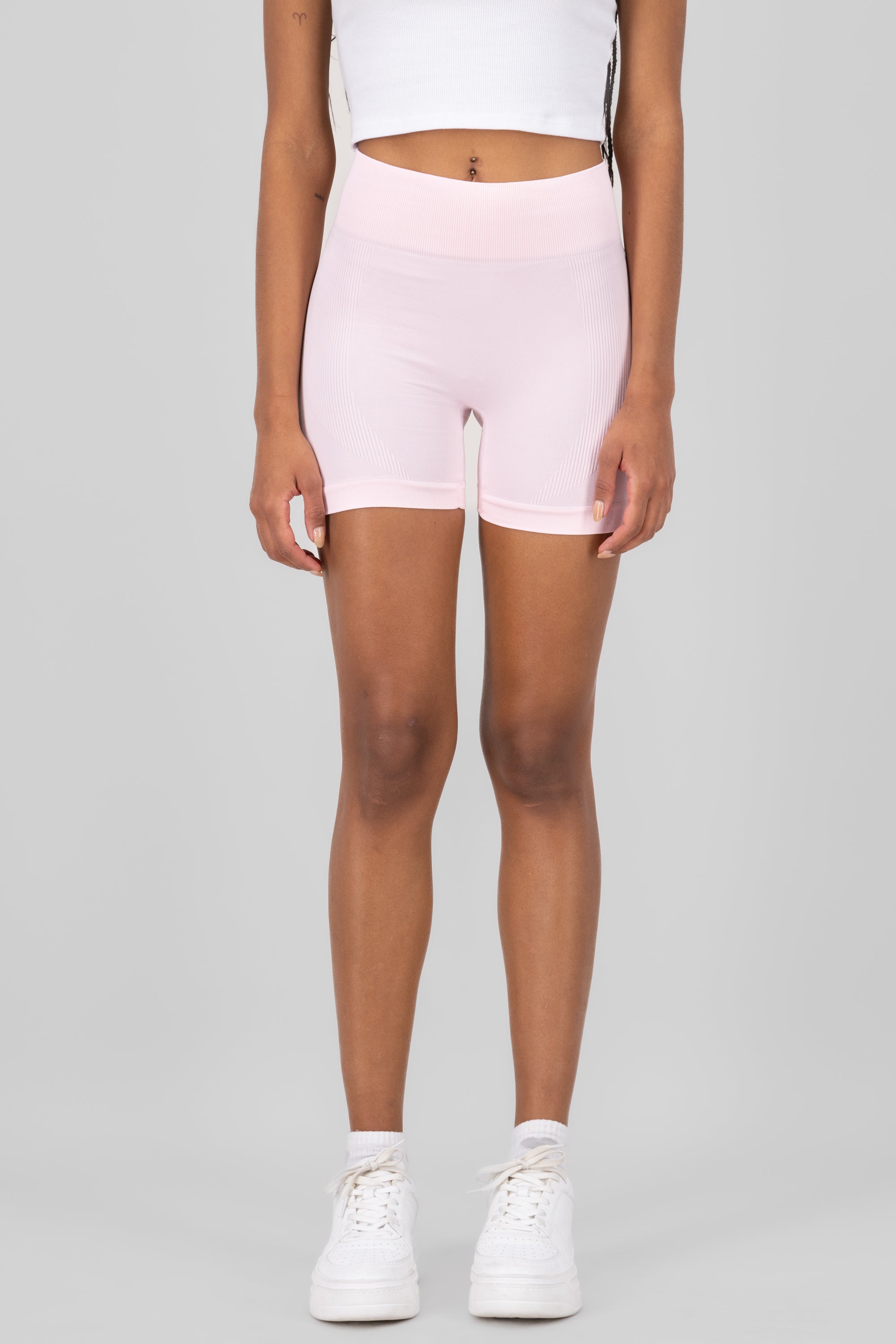 Short Biker Cintura Ancha Liso ROSA PASTEL