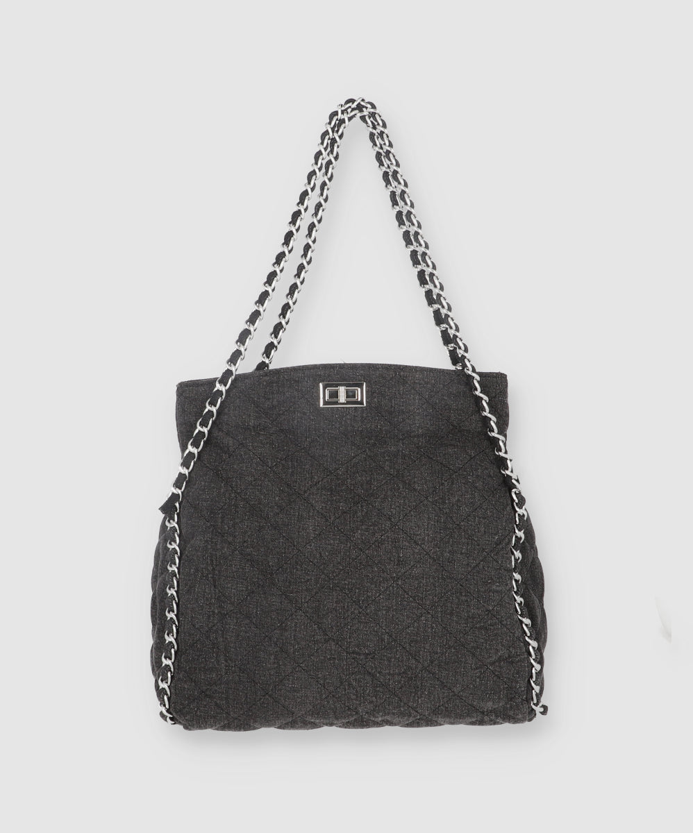 Bolsa Denim Capitonada Cadenas NEGRO