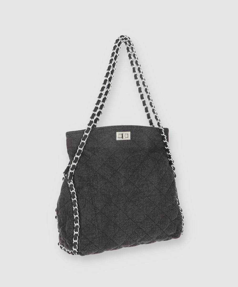 Bolsa Denim Capitonada Cadenas NEGRO