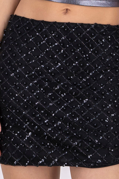 Falda mini perlas brillos NEGRO