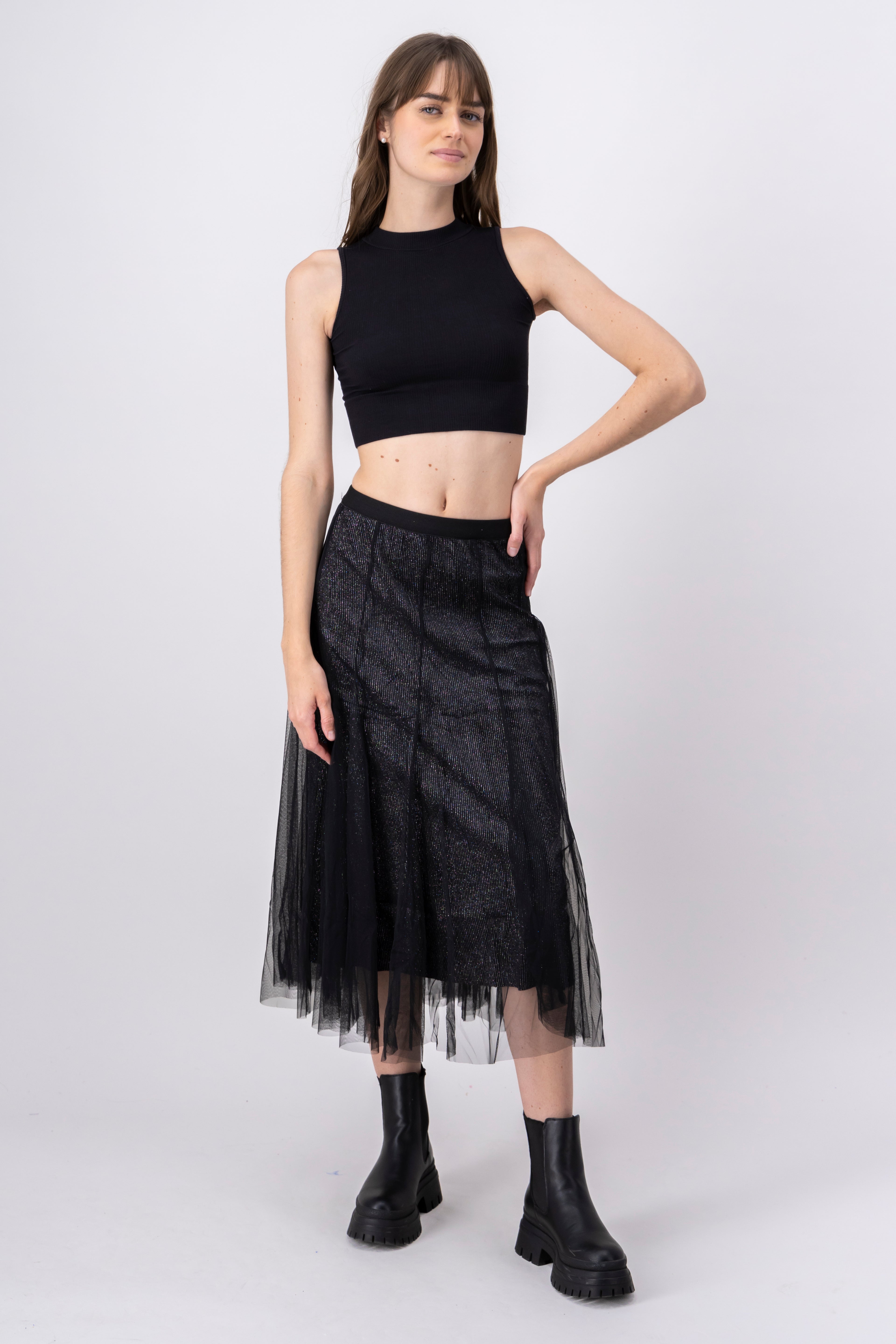 Falda tulle de brillos NEGRO