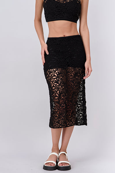 Midi crochet skirt BLACK