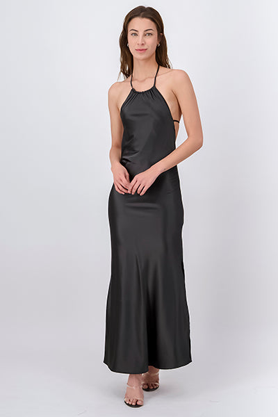 Vestido maxi halter espalda NEGRO