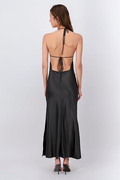 Vestido maxi halter espalda NEGRO