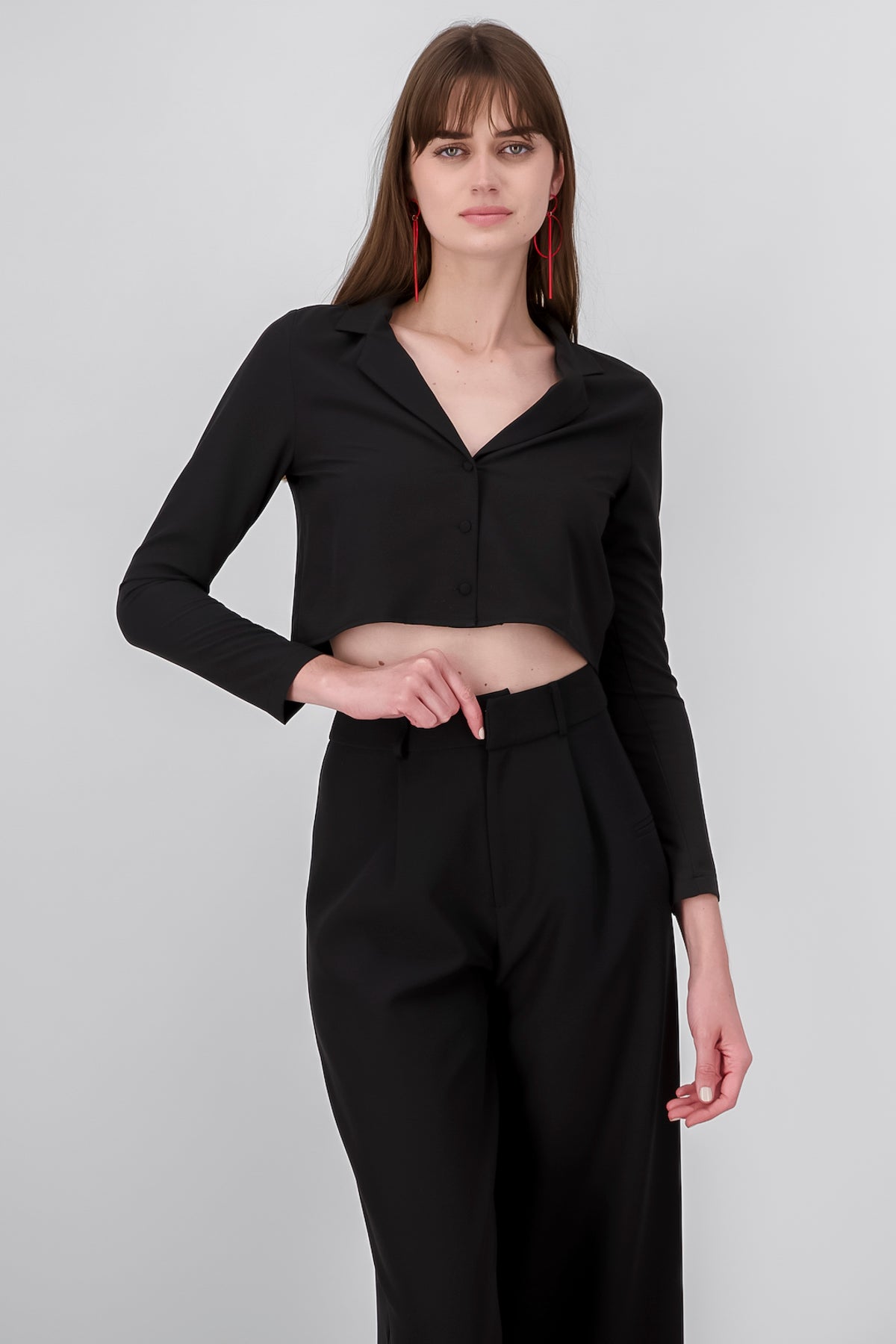 CROP shirt long sleeve BLACK