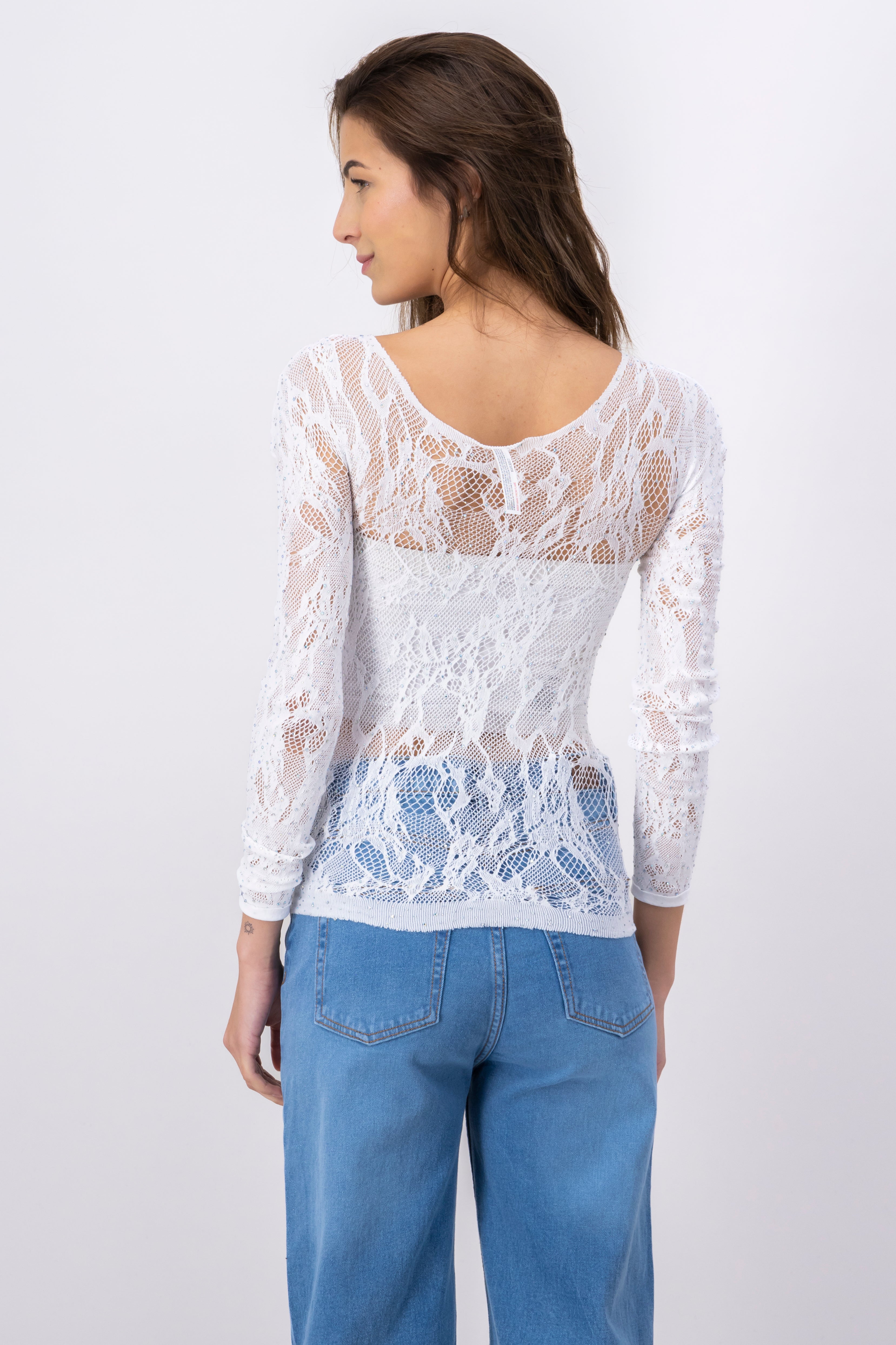 Blusa encaje brillos BLANCO