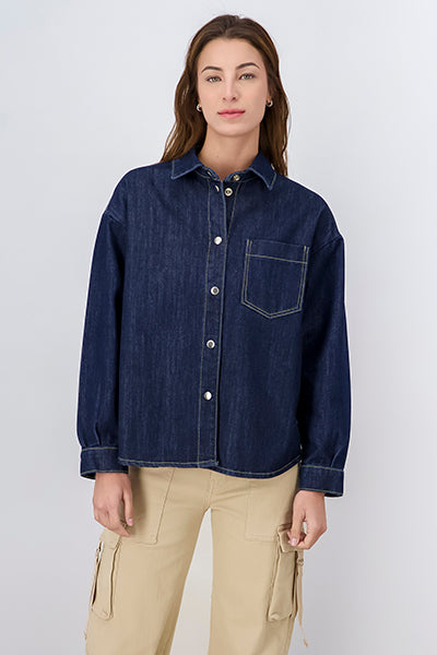 Denim oversize jacket pocket Dark Wash