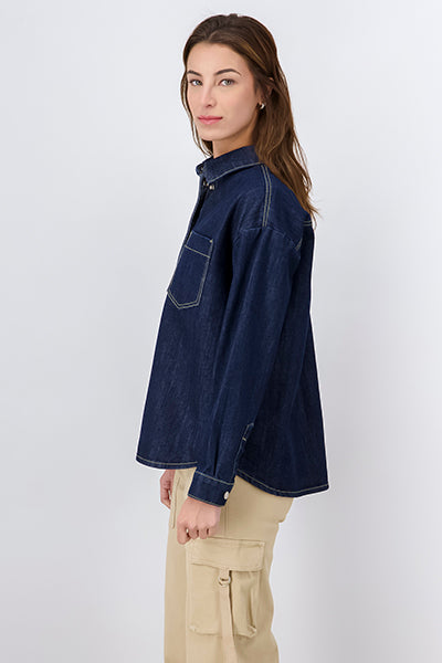 Denim oversize jacket pocket Dark Wash