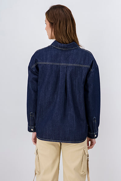 Denim oversize jacket pocket Dark Wash