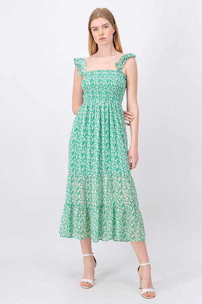 Maxi Smock Flowered Dress Combo green