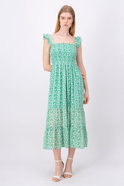 Maxi Smock Flowered Dress Combo green