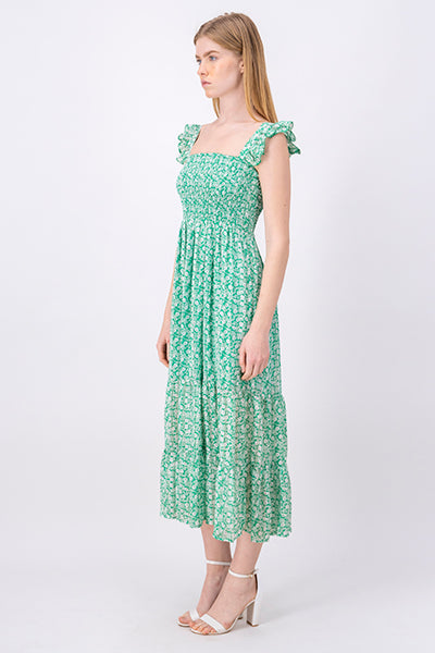 Maxi Smock Flowered Dress Combo green