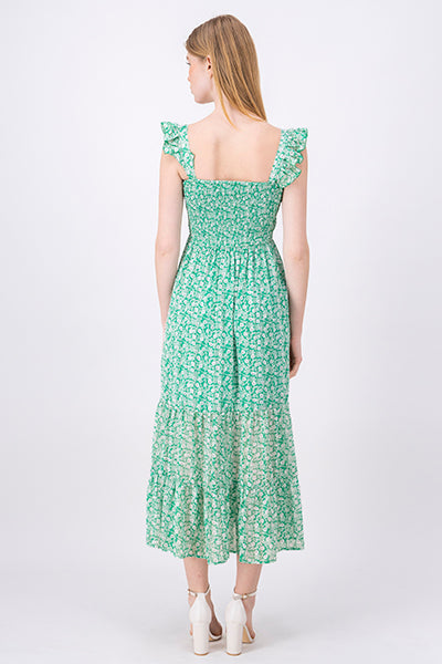 Maxi Smock Flowered Dress Combo green