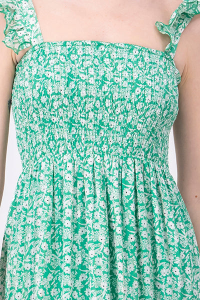 Maxi Smock Flowered Dress Combo green