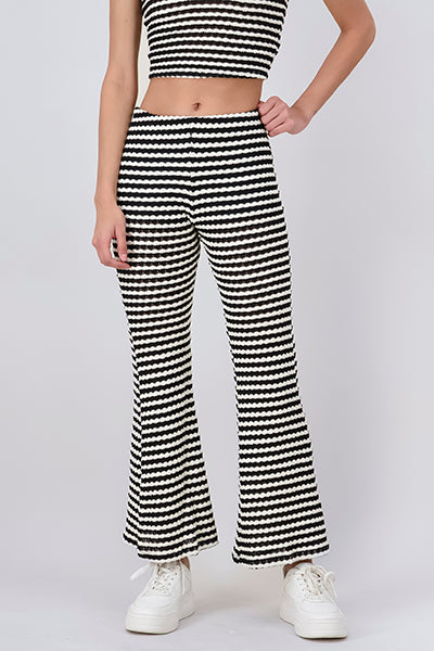 Flare string pants striped White black