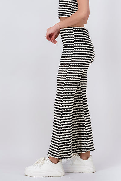 Flare string pants striped White black