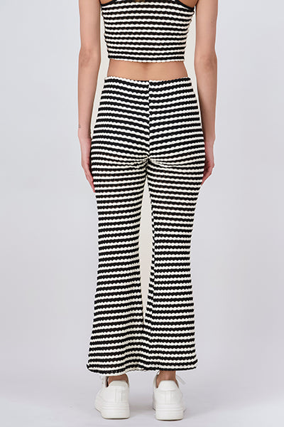 Flare string pants striped White black