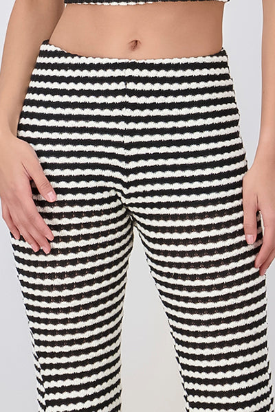 Flare string pants striped White black