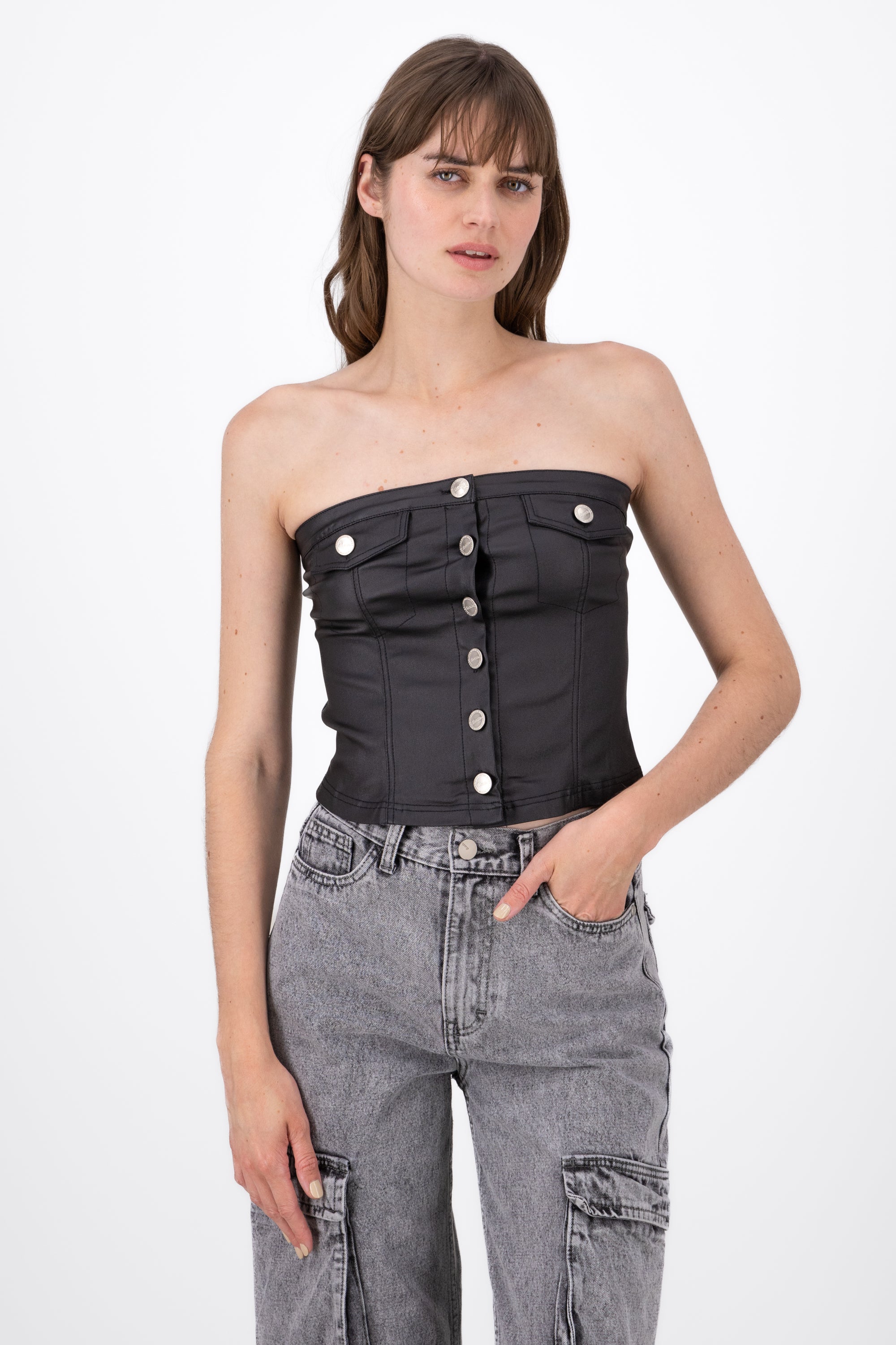 Top Strapless Con Botones NEGRO