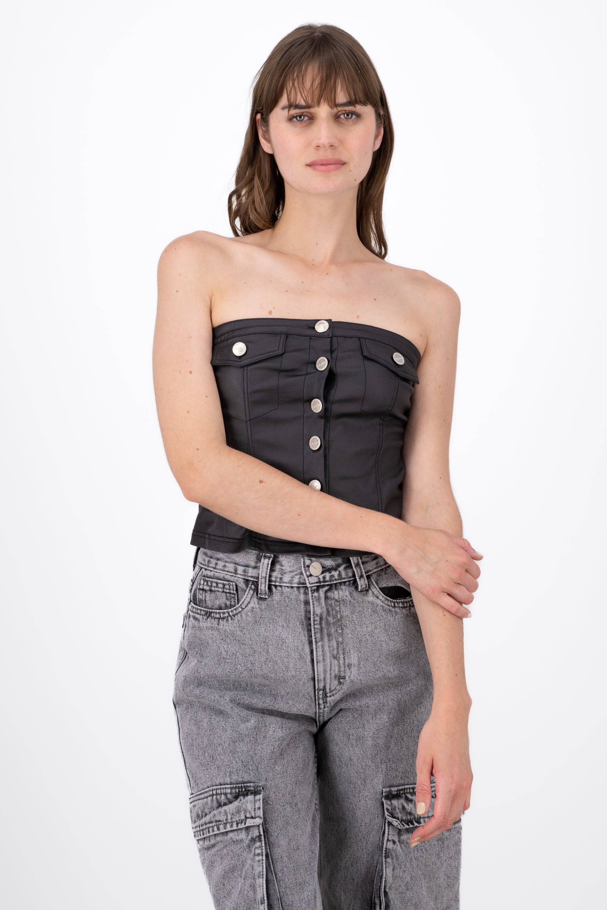 Top Strapless Con Botones NEGRO