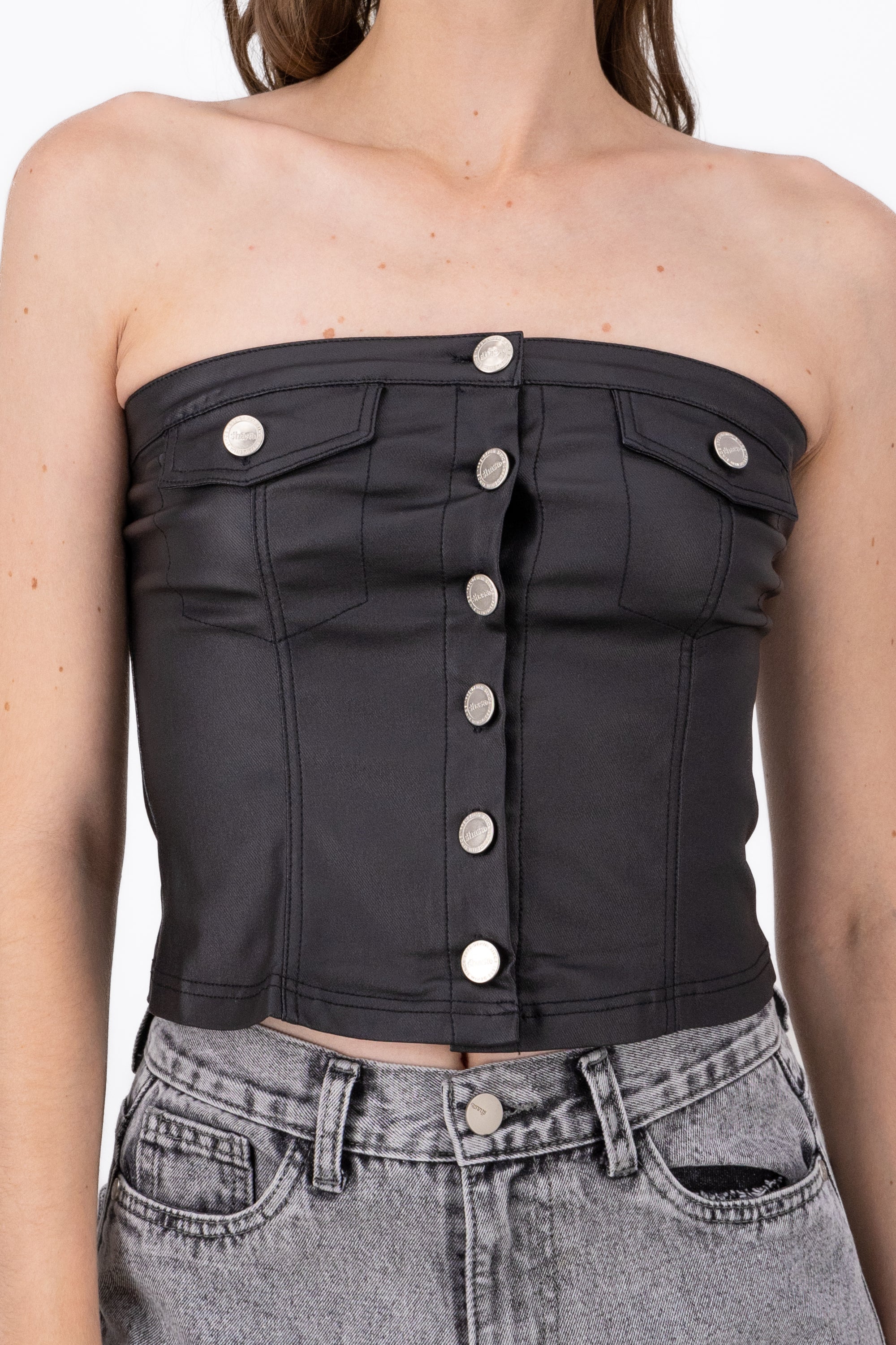 Top Strapless Con Botones NEGRO