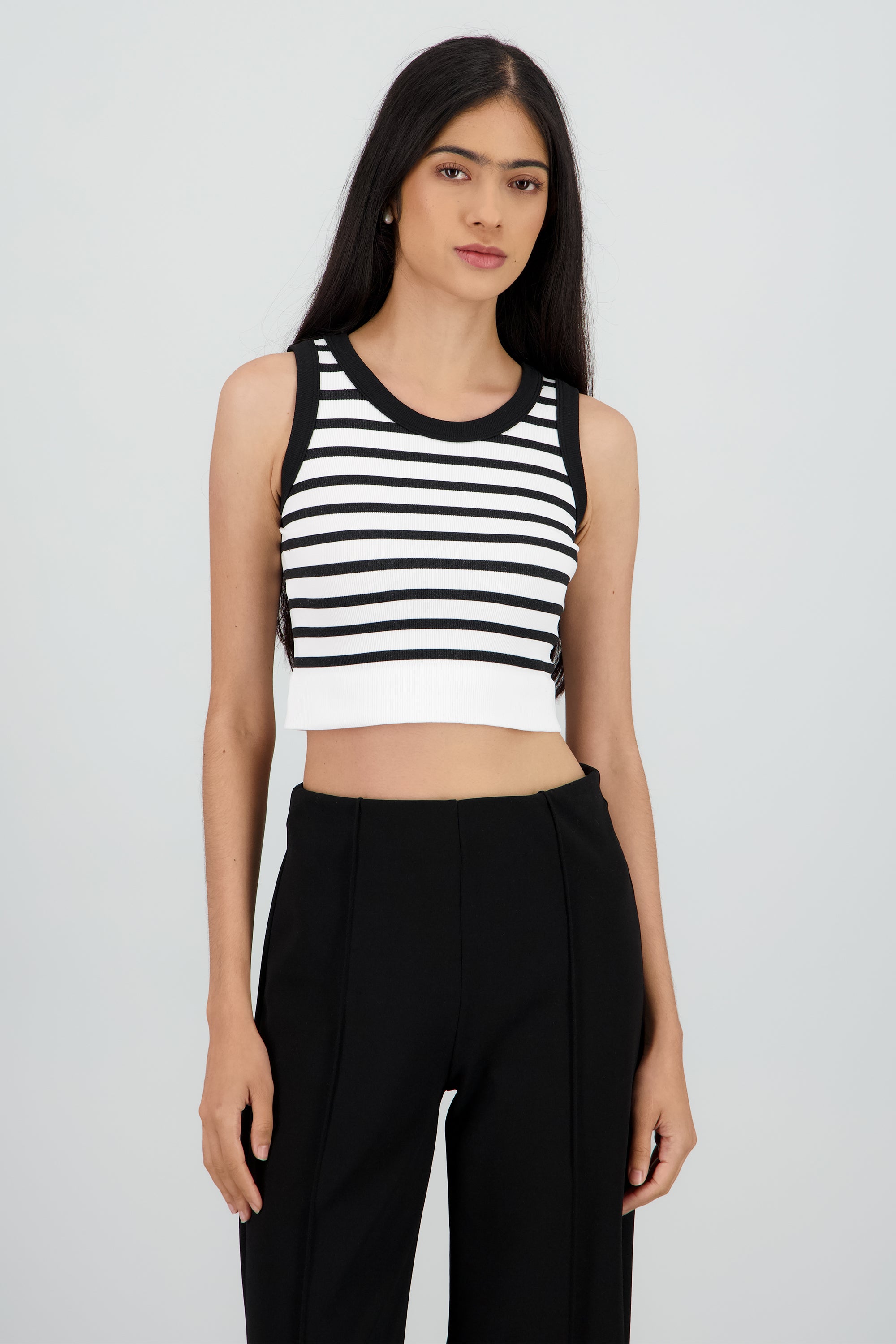 Crop Top De Rayas Sin Manga NEGRO COMBO