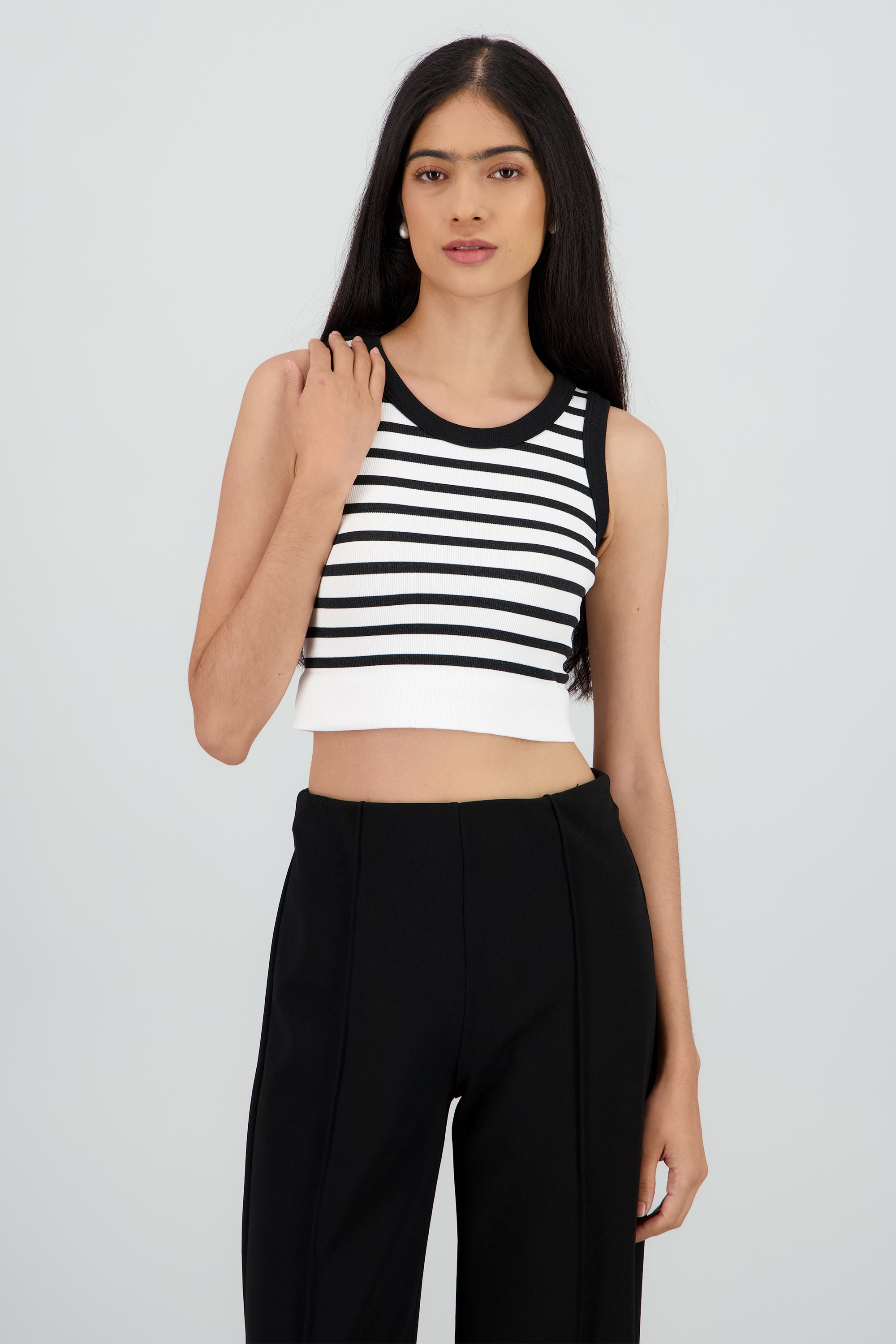 Crop Top De Rayas Sin Manga NEGRO COMBO