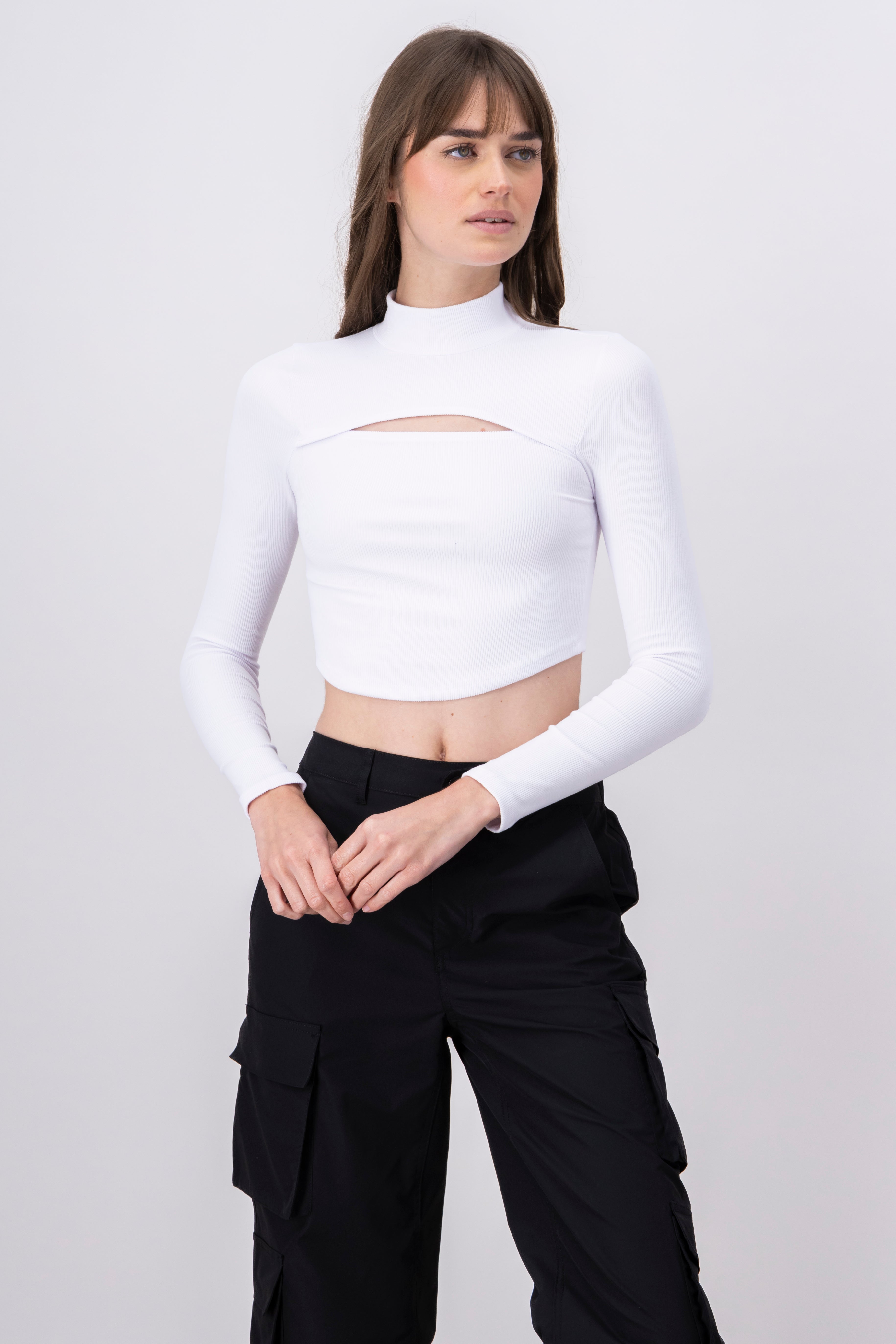 Top acanalado cut out liso BLANCO