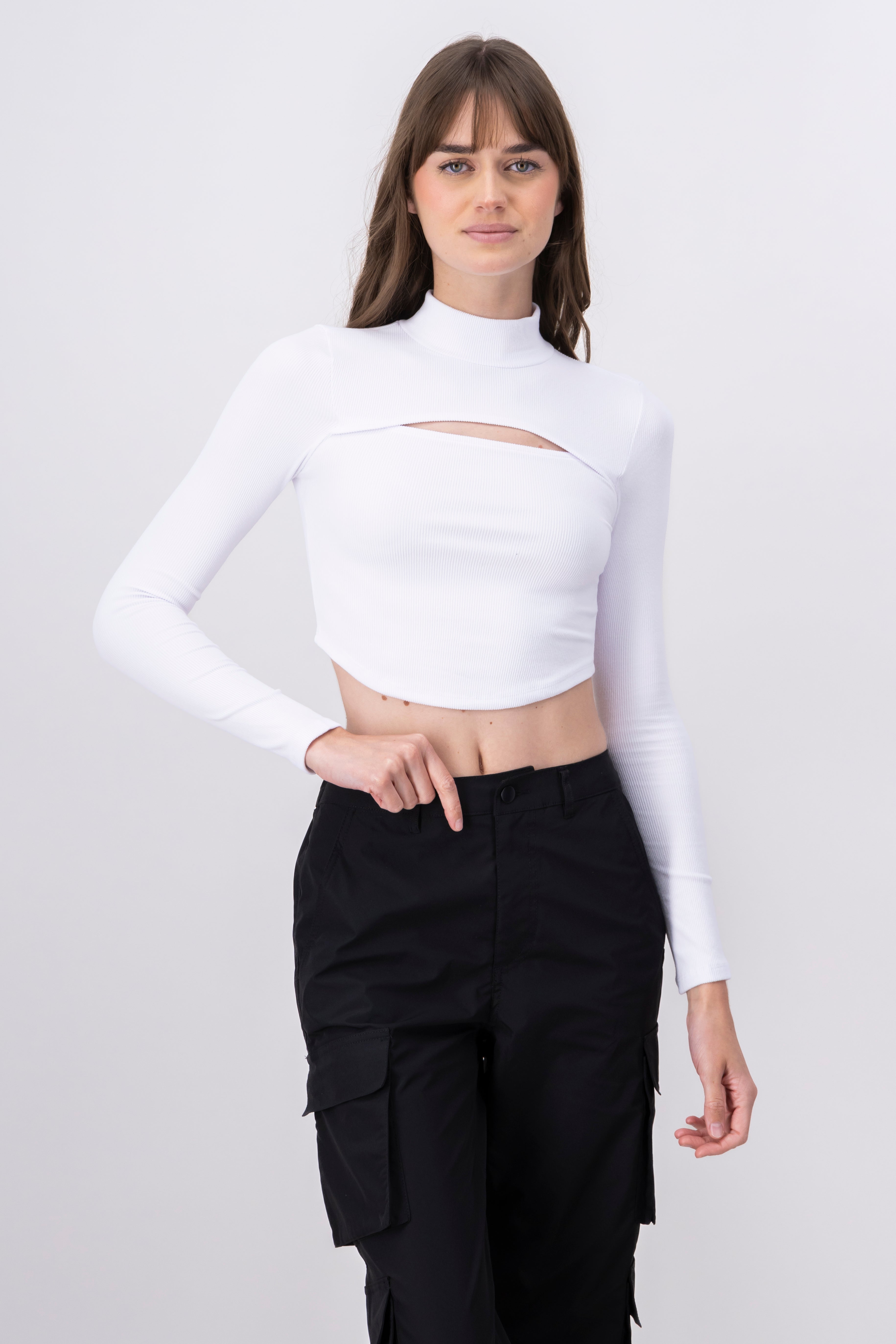 Top acanalado cut out liso BLANCO