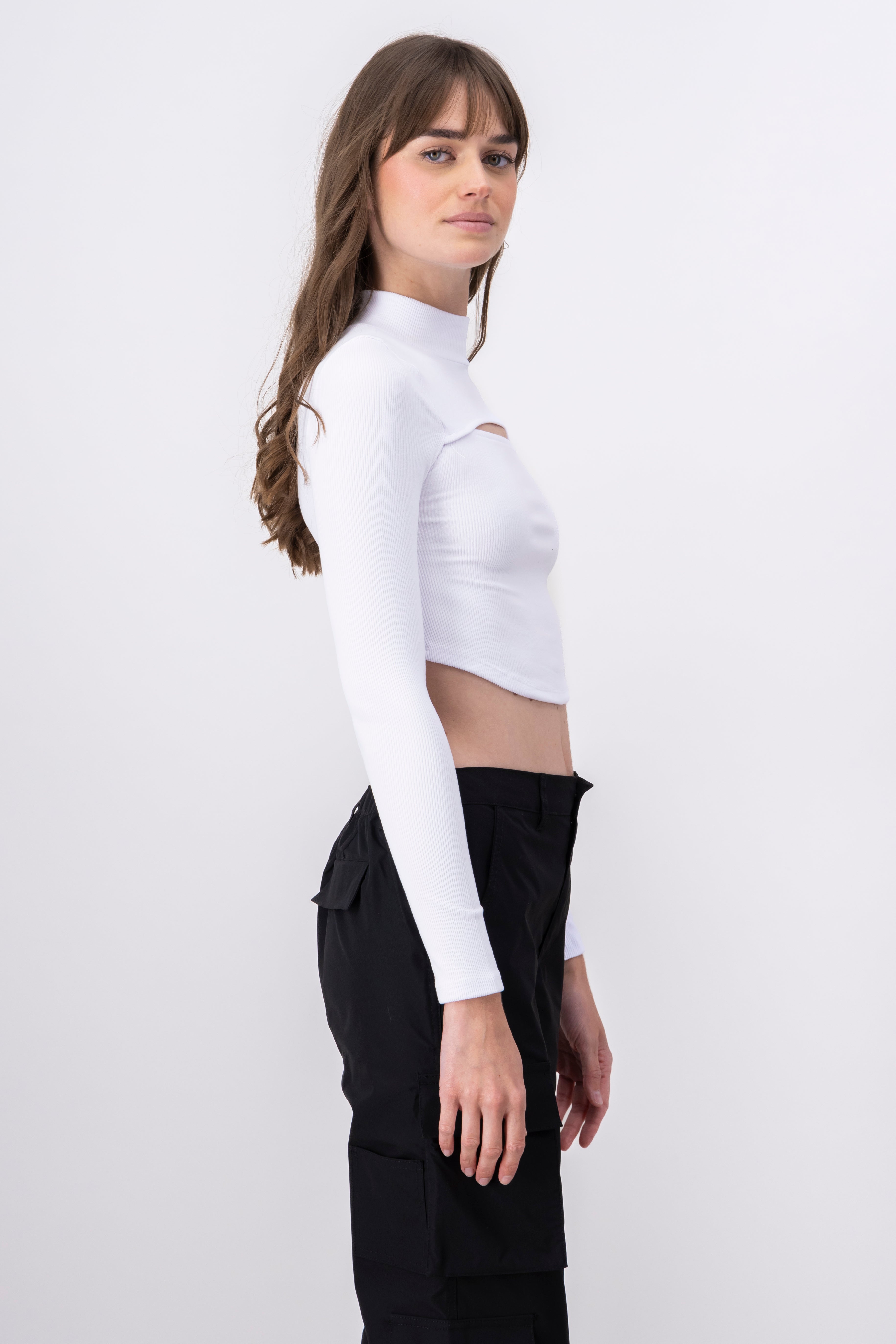Top acanalado cut out liso BLANCO