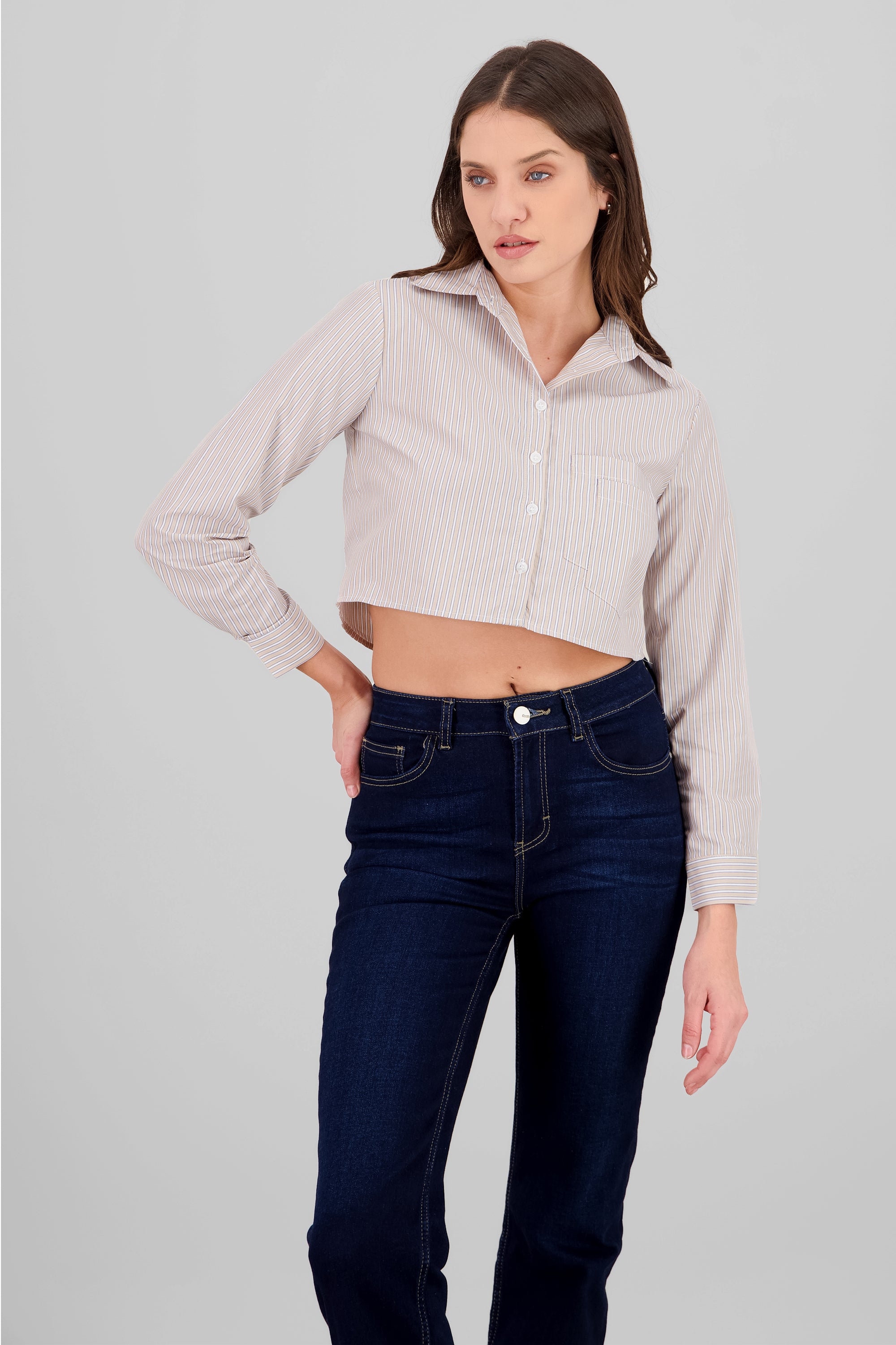 Camisa Crop Doble Bolsillo CREMA