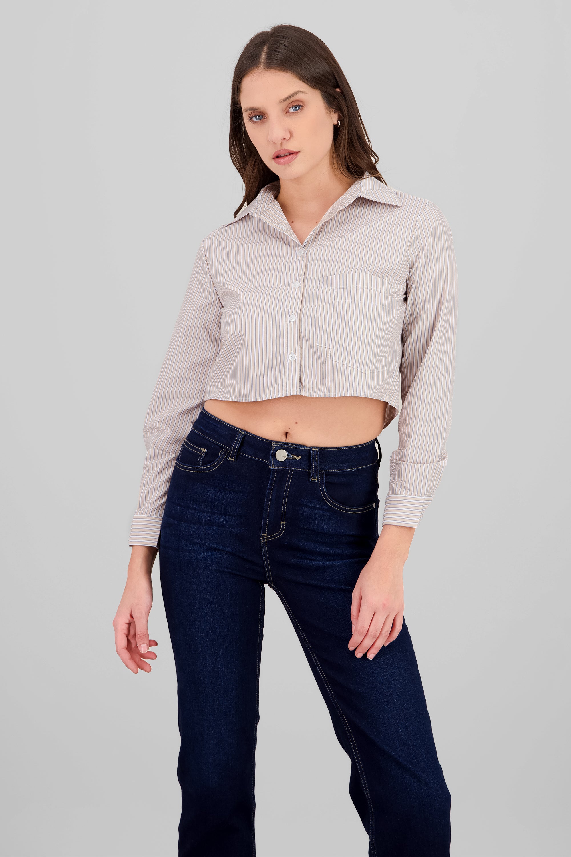Camisa Crop Doble Bolsillo CREMA