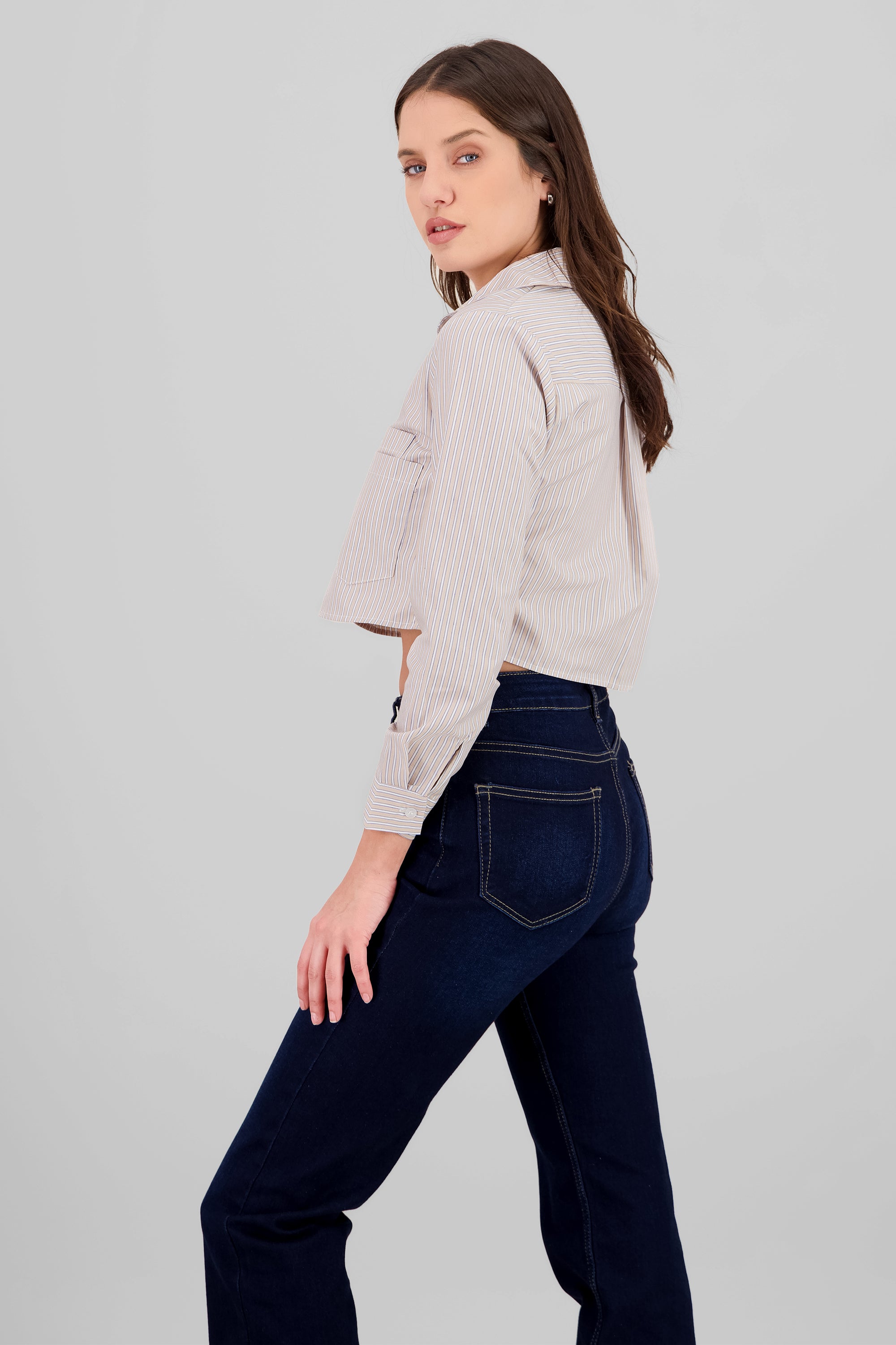 Camisa Crop Doble Bolsillo CREMA