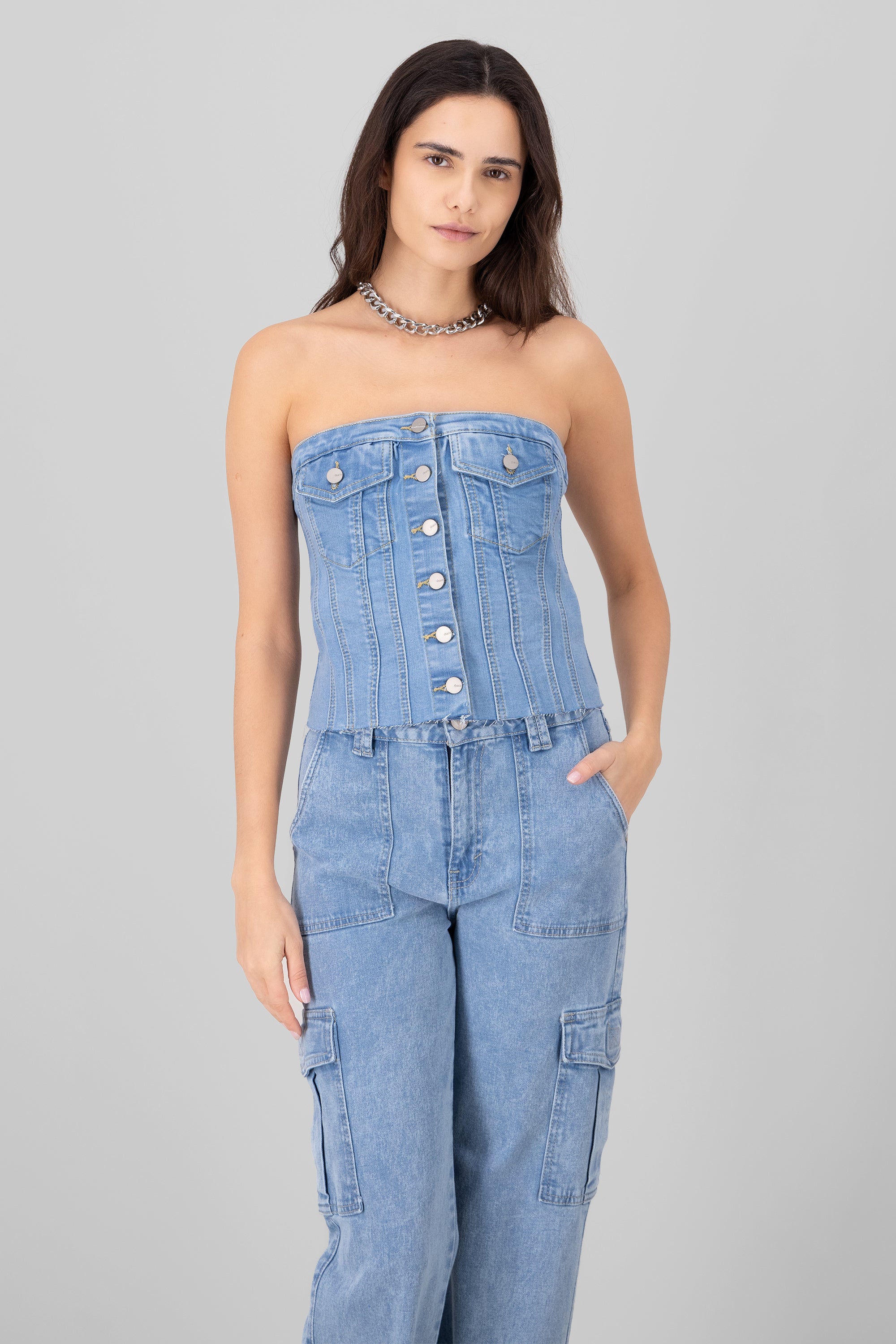 Top Corset Denim Bolsillos LIGHT WASH