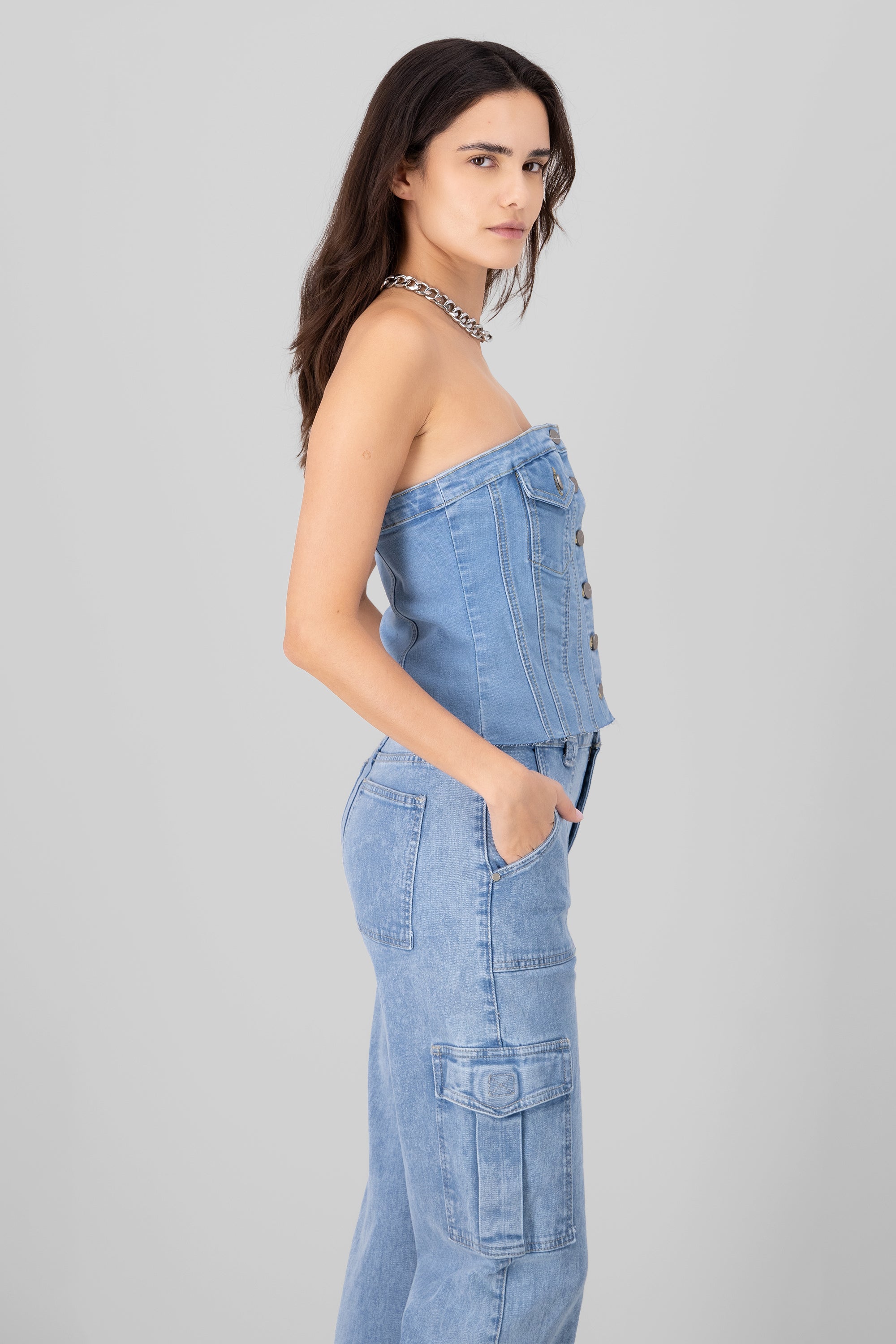 Top Corset Denim Bolsillos LIGHT WASH