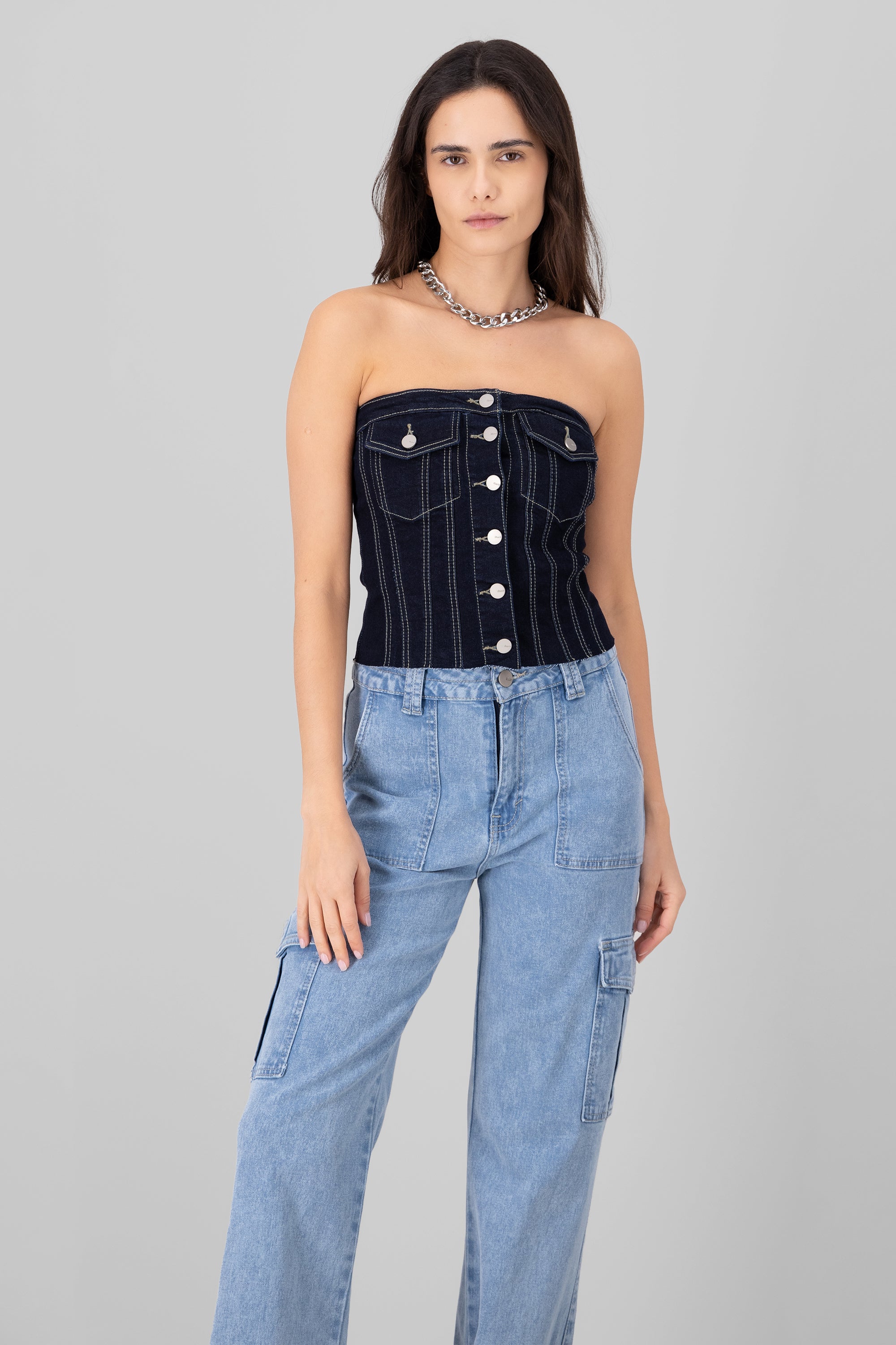 Top Corset Denim Bolsillos DARK WASH