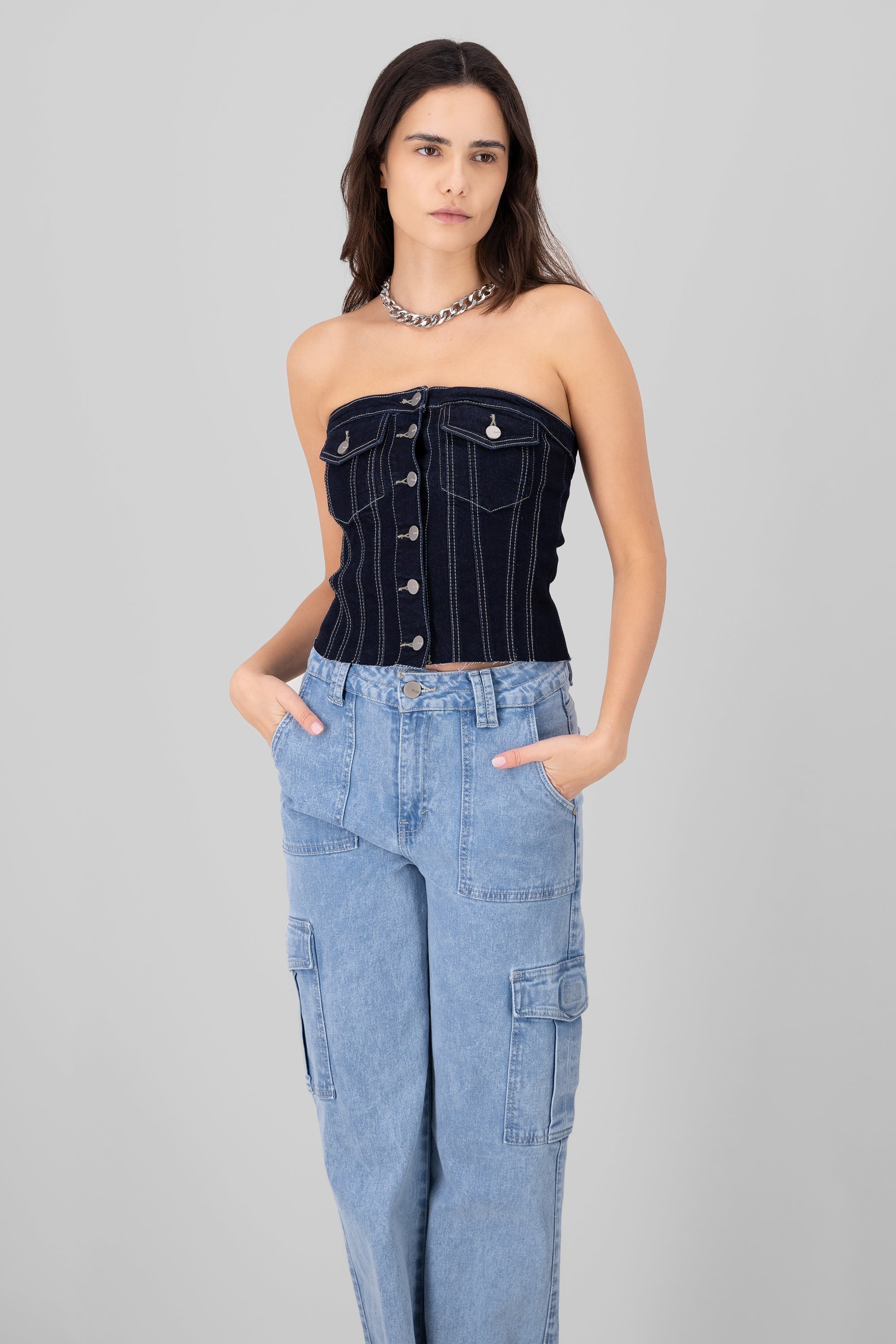 Top Corset Denim Bolsillos DARK WASH
