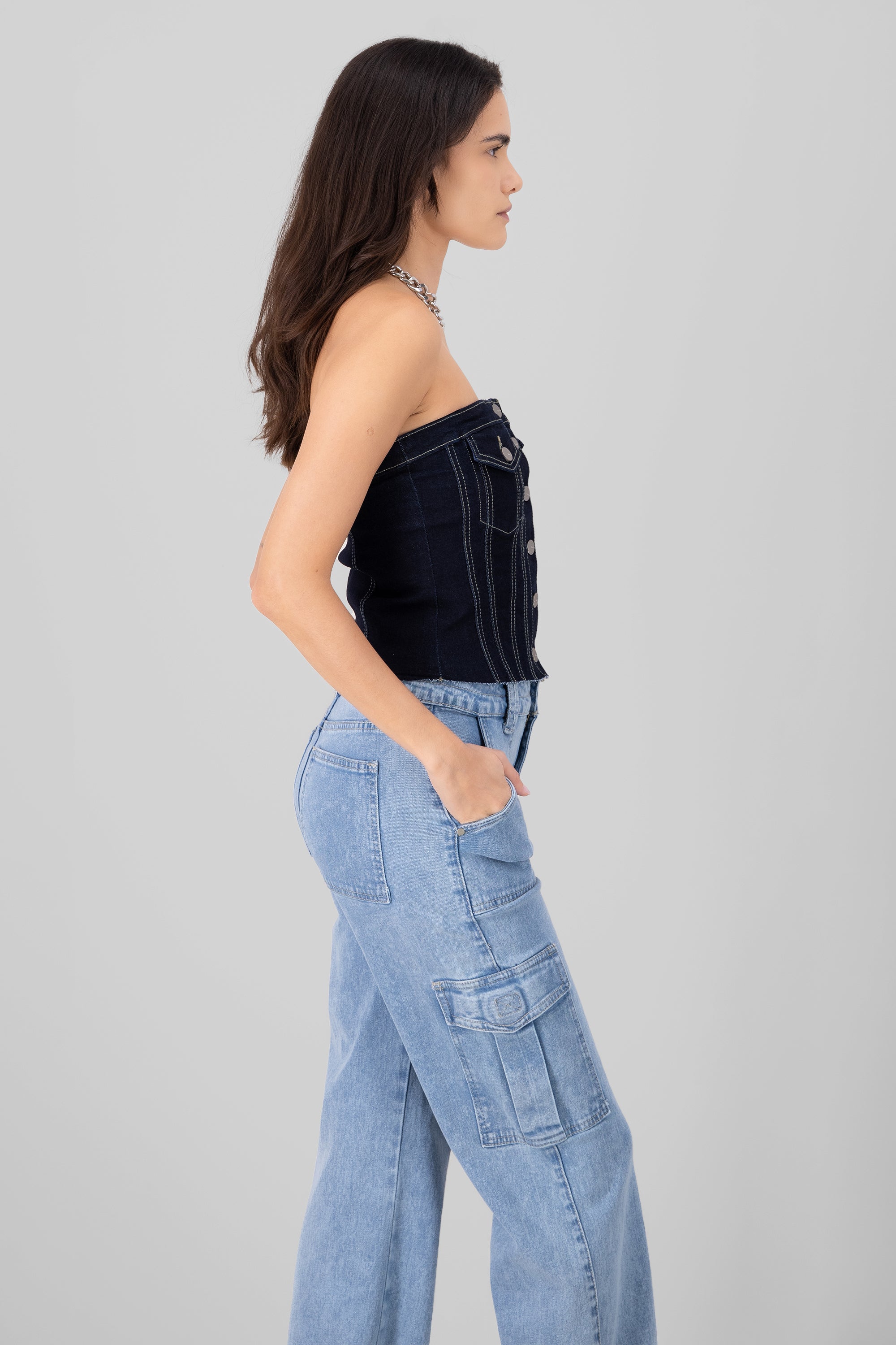 Top Corset Denim Bolsillos DARK WASH