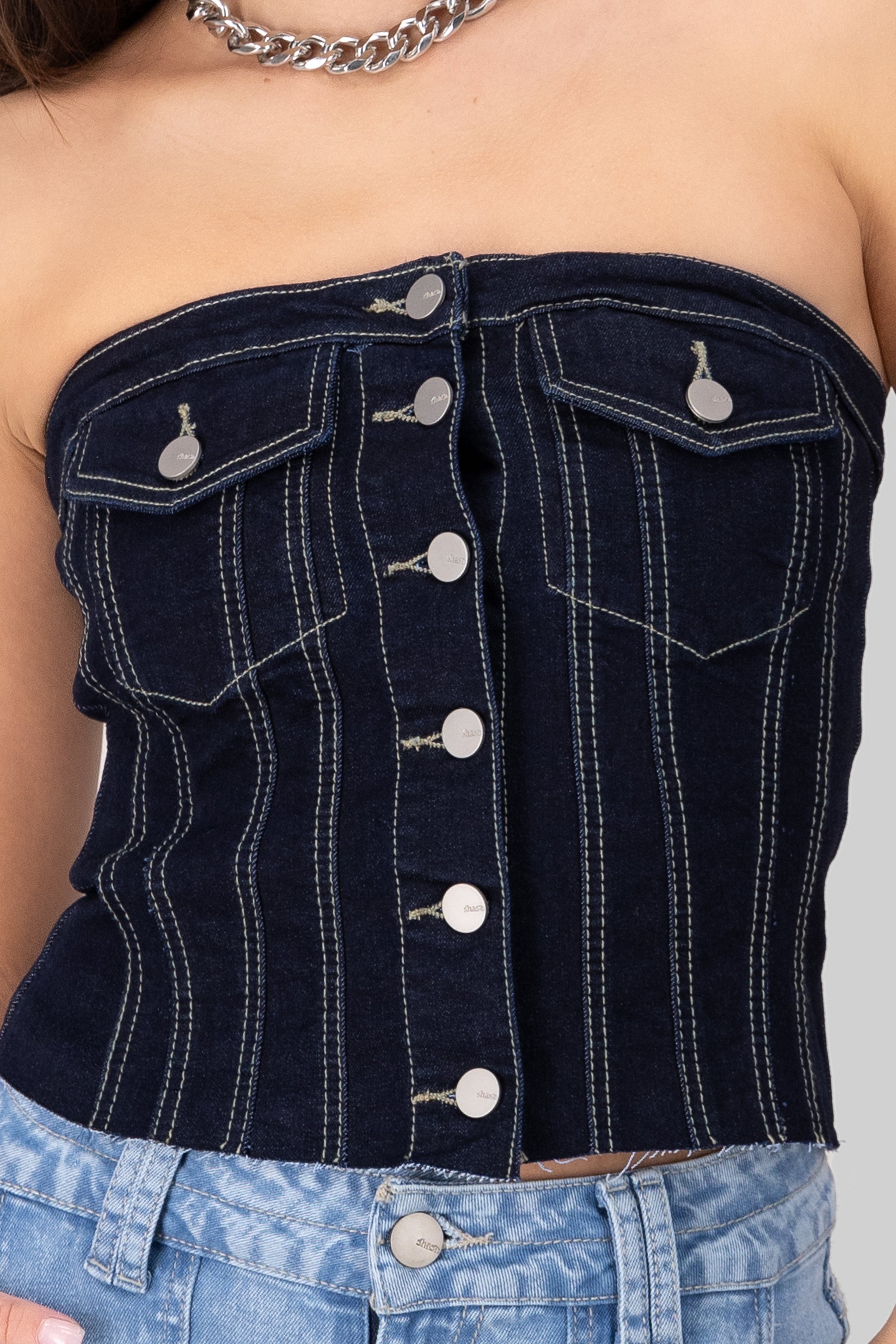 Top Corset Denim Bolsillos DARK WASH