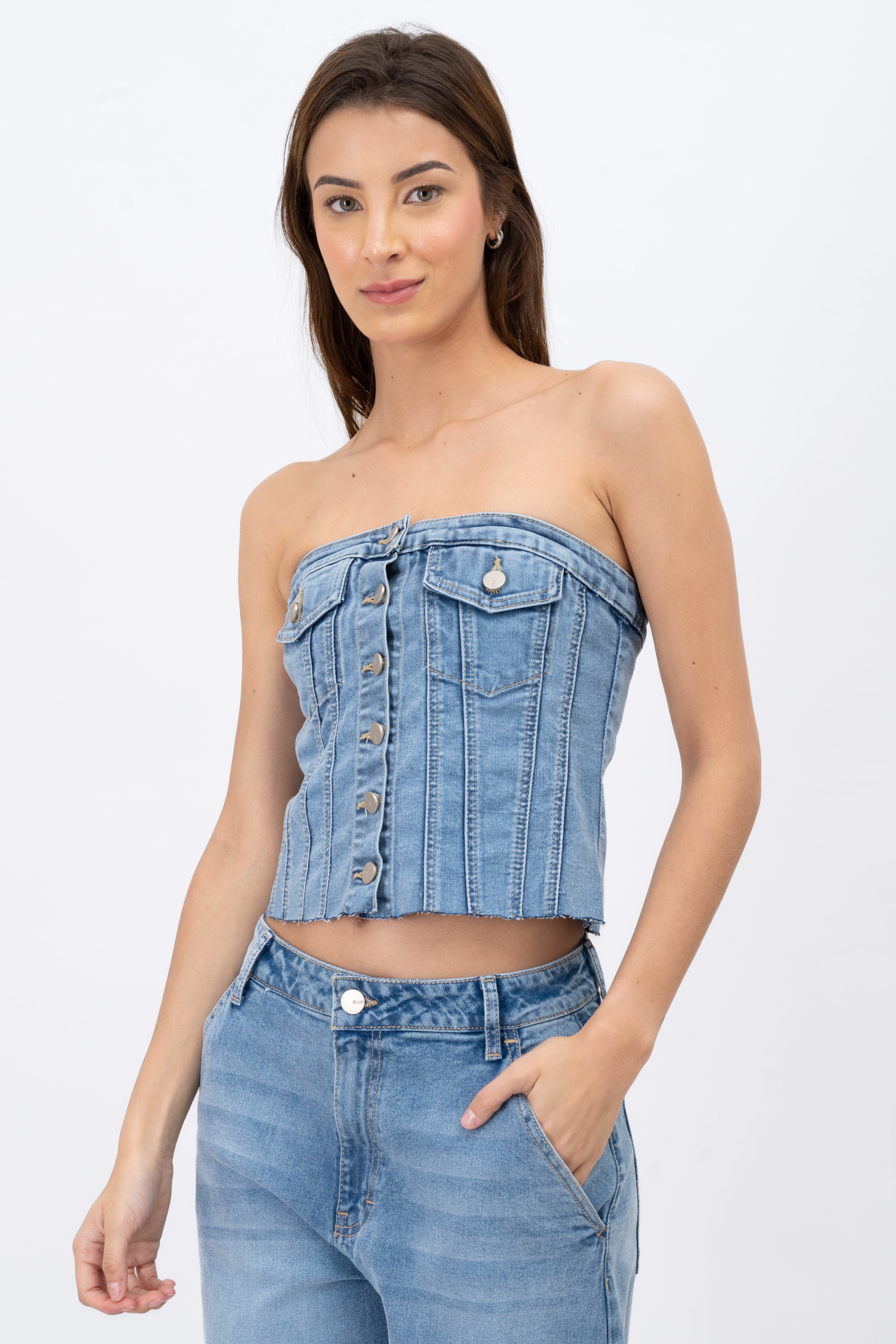 Top Corset Denim Bolsillos ACID MEDIO