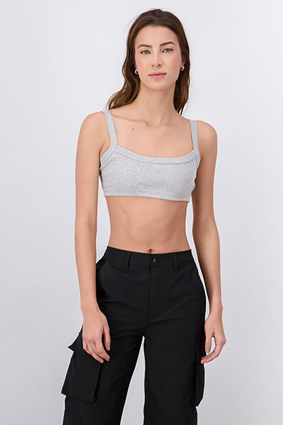 Top crop rib tirantes GRIS