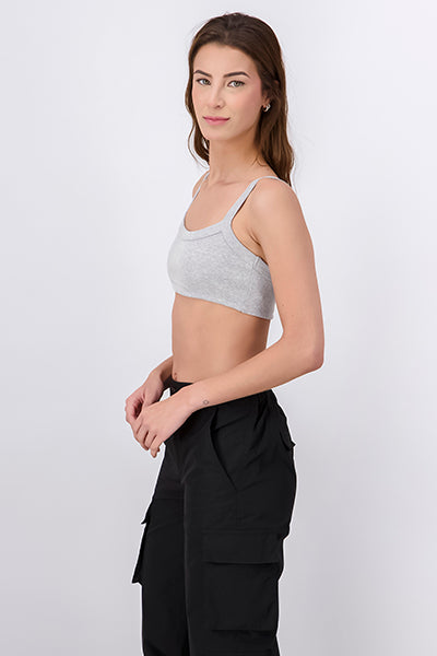 Top crop rib tirantes GRIS