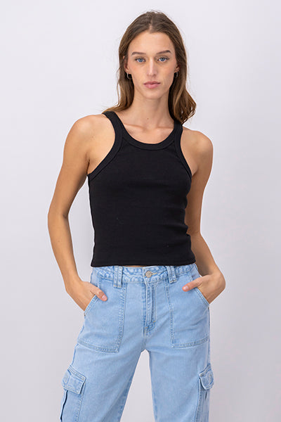 Top cuello halter rib NEGRO