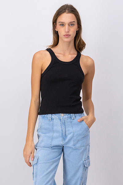 Top cuello halter rib NEGRO